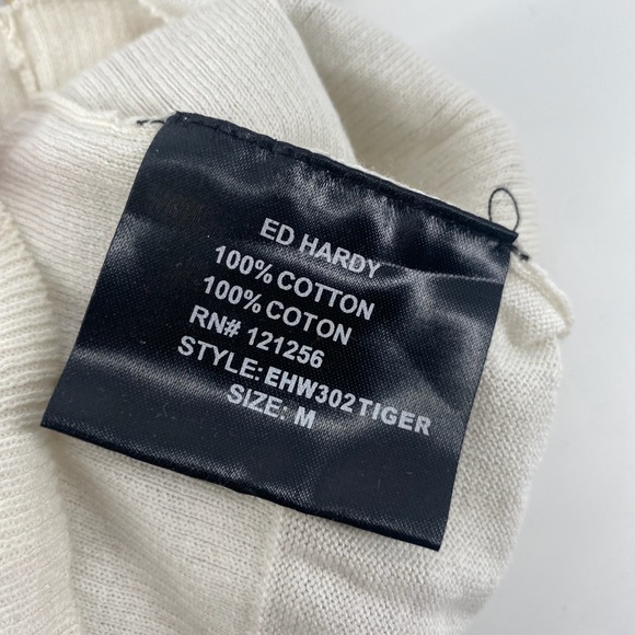 Pre-Owned Vintage Ed Hardy Tunic Sweater Y2K  SizeM White/Cream 100% Cotton - Picture 9 of 12